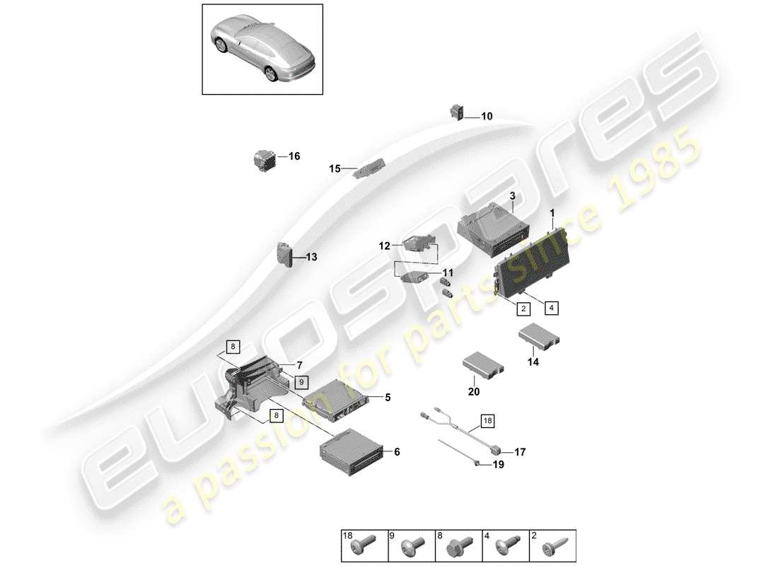 porsche panamera 971 (2017) central computer parts diagram