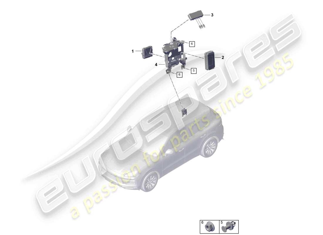 porsche 2020 (cayenne e3 9ya/9yb) control unit for real time monitoring (rtm) and aerial part diagram