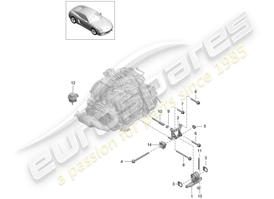 porsche cayman 981 (2014) engine suspension part diagram