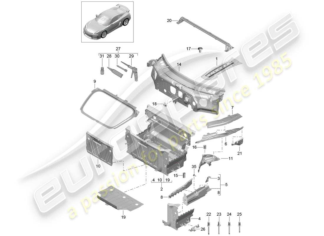 porsche cayman gt4 (2016) front end parts diagram