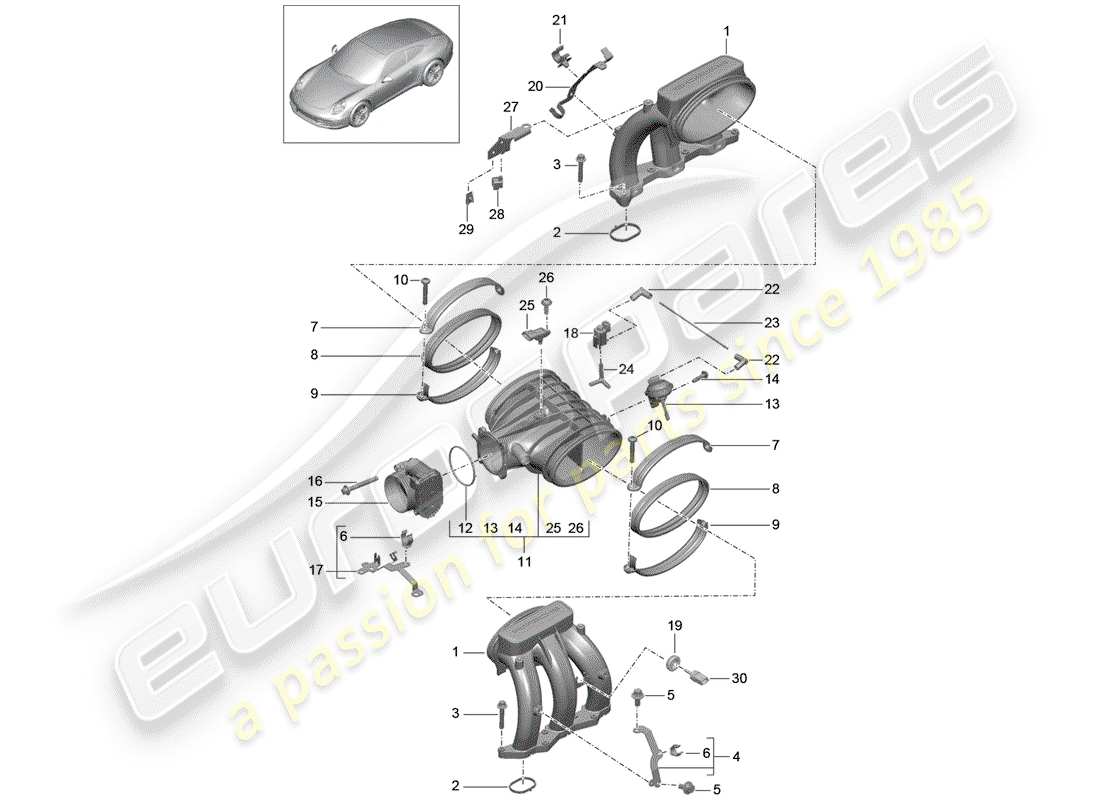 porsche 2013 (991-1) intake air distributor part diagram
