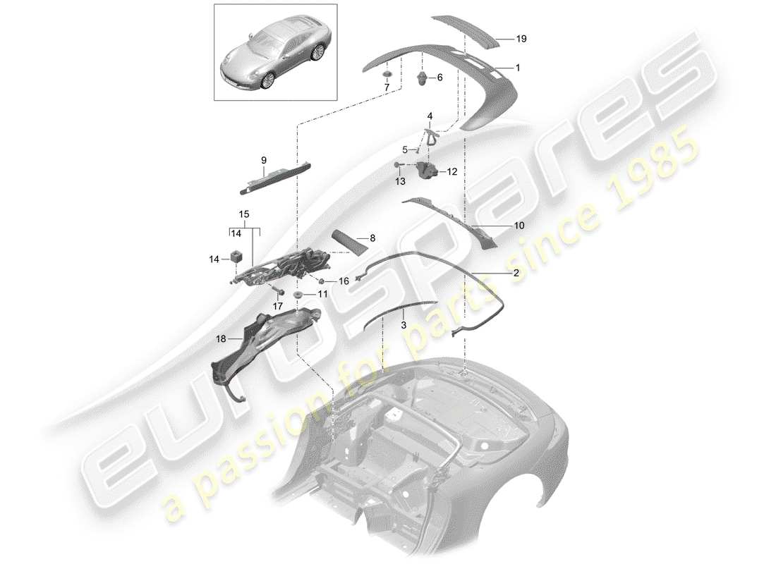 porsche 2017 (991-2) top stowage box part diagram