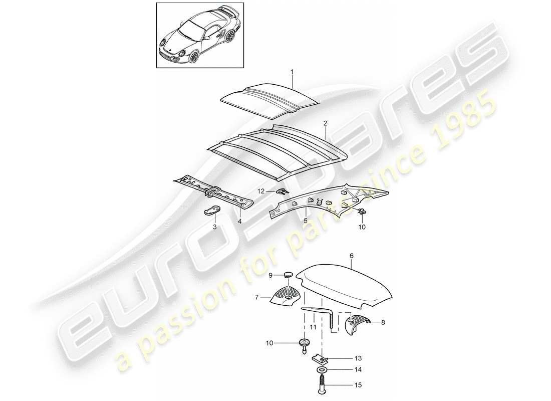 porsche 2011 (997-2 turbo / gt2 rs) hardtop part diagram