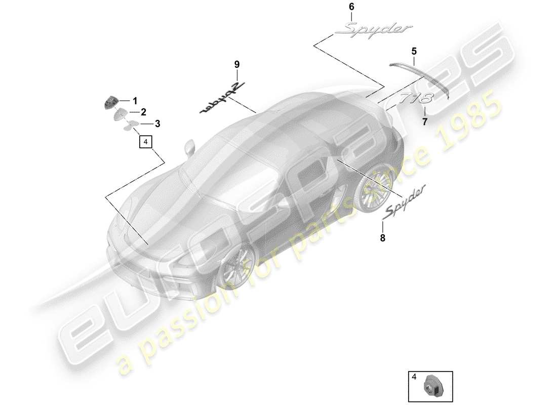 porsche 2020 (718 boxster spyder) nameplates parts diagram