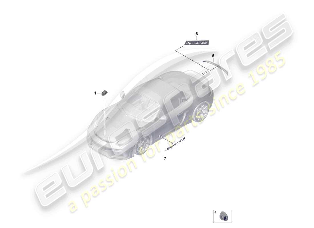 porsche 2019 (718 boxster spyder) inscriptions/lettering trim stone guard film part diagram