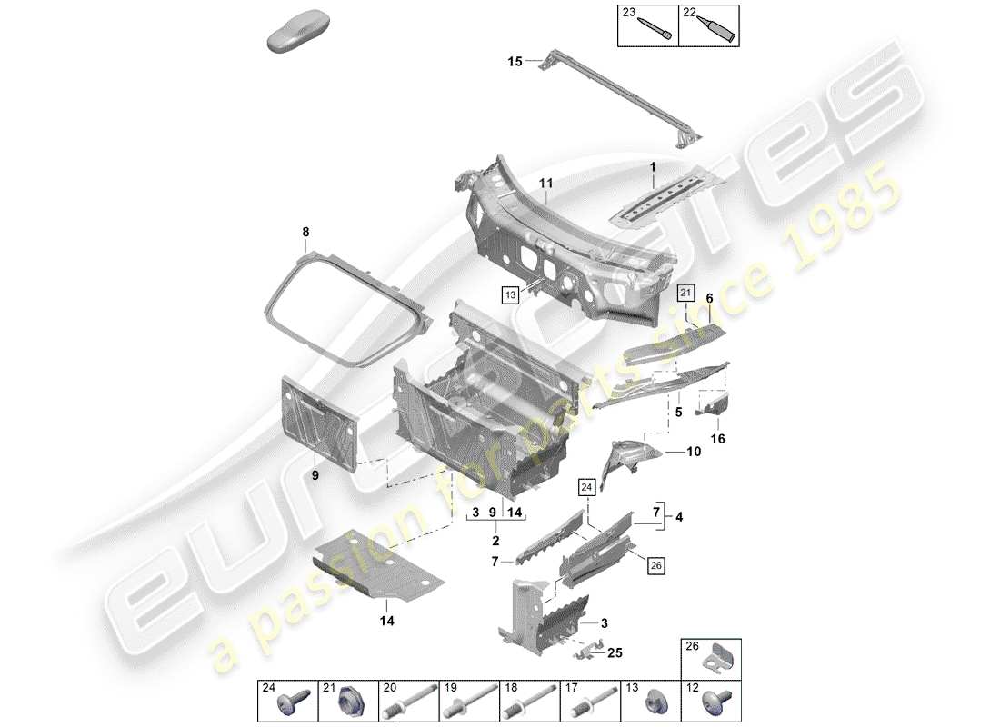 porsche 2019 (718 boxster spyder) front end part diagram