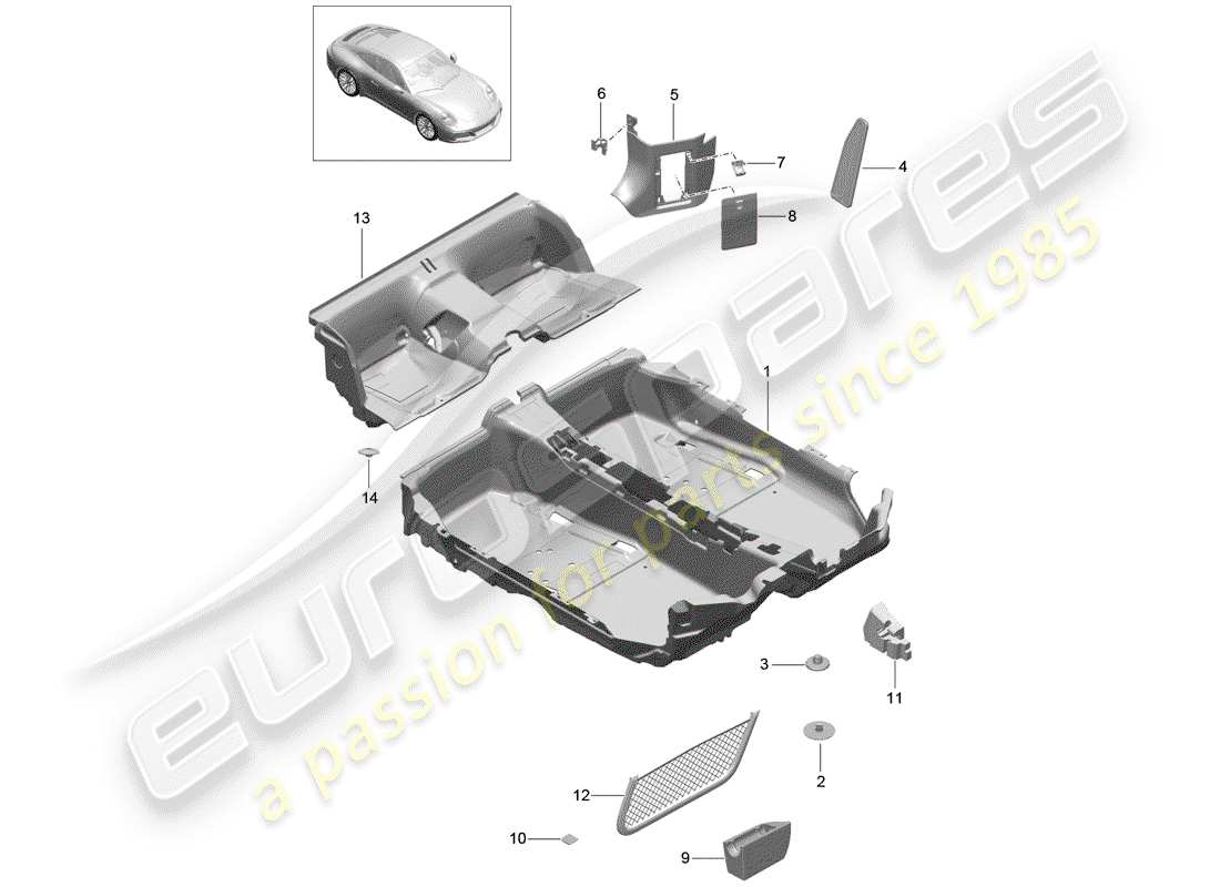 porsche 2017 (991-2) floor cover part diagram