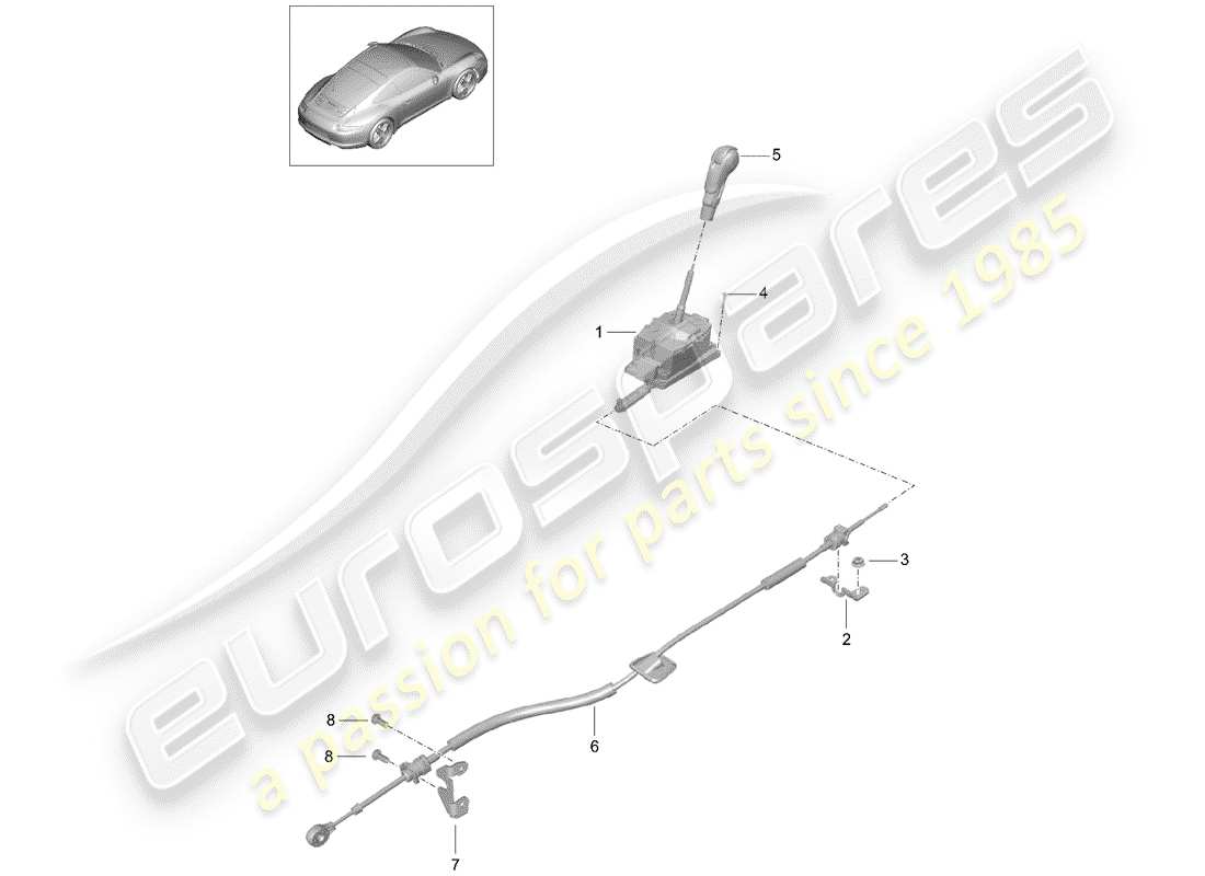 porsche 2015 (991-1) selector lever part diagram