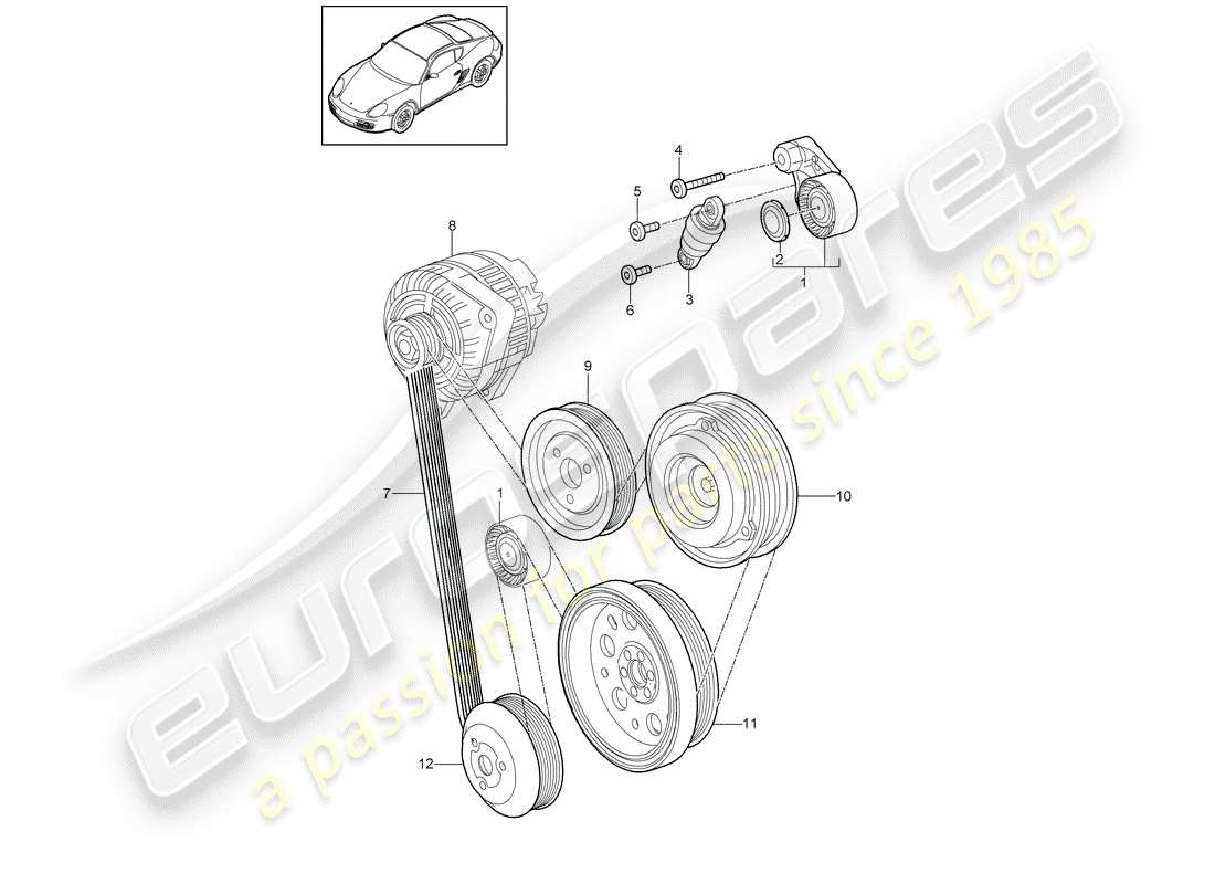 porsche 2009 (987 cayman) belt tensioner part diagram