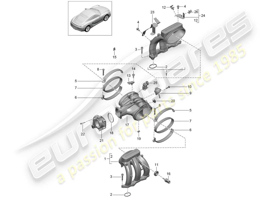 porsche cayman 981 (2014) intake air distributor part diagram