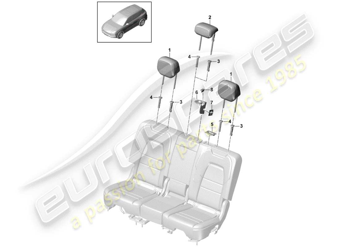porsche 2020 (cayenne e3 9ya/9yb) headrest part diagram