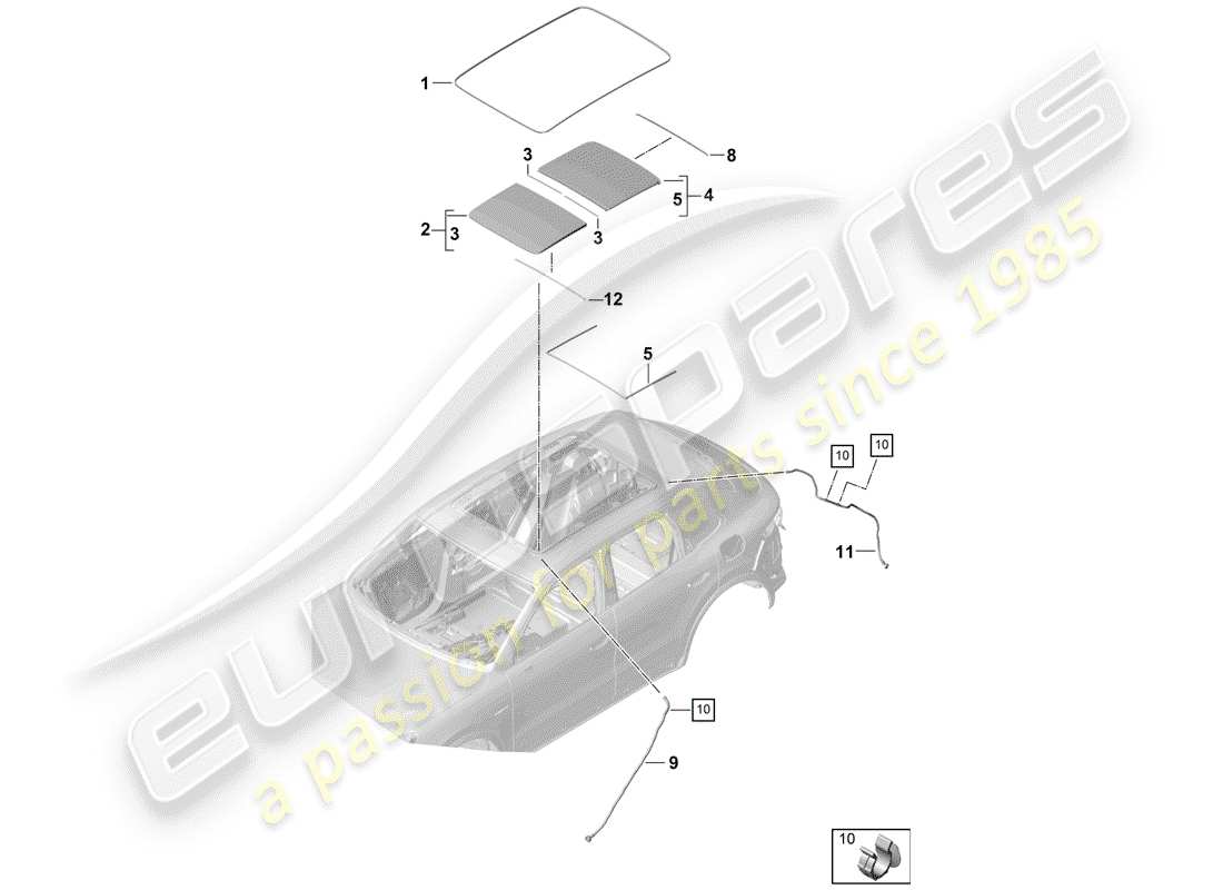 porsche 2020 (cayenne e3 9ya/9yb) glass roof part diagram