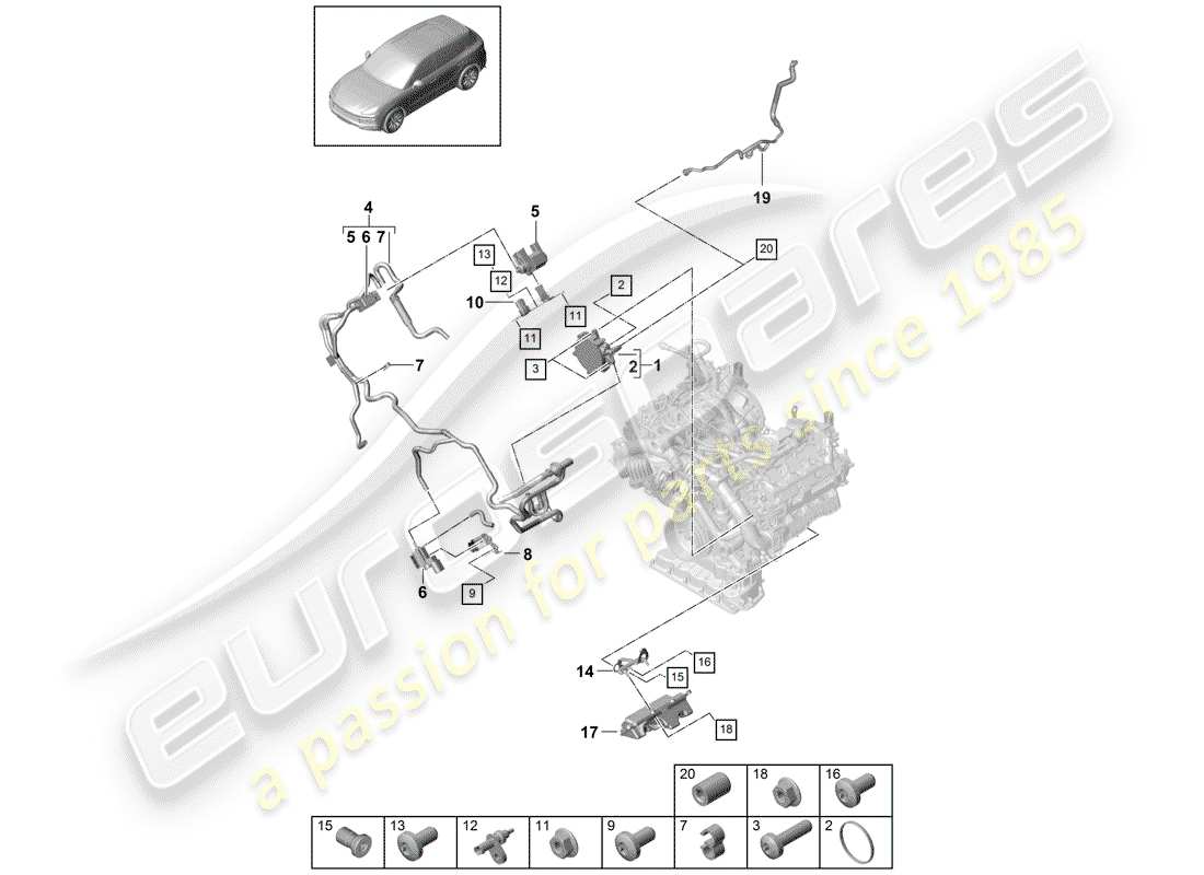 porsche 2020 (cayenne e3 9ya/9yb) vacuum system part diagram