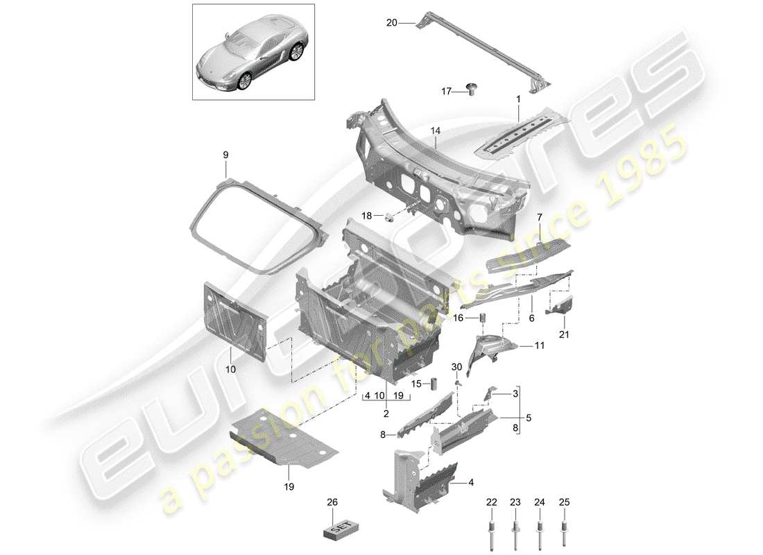 porsche 2014 (981 cayman) front end part diagram