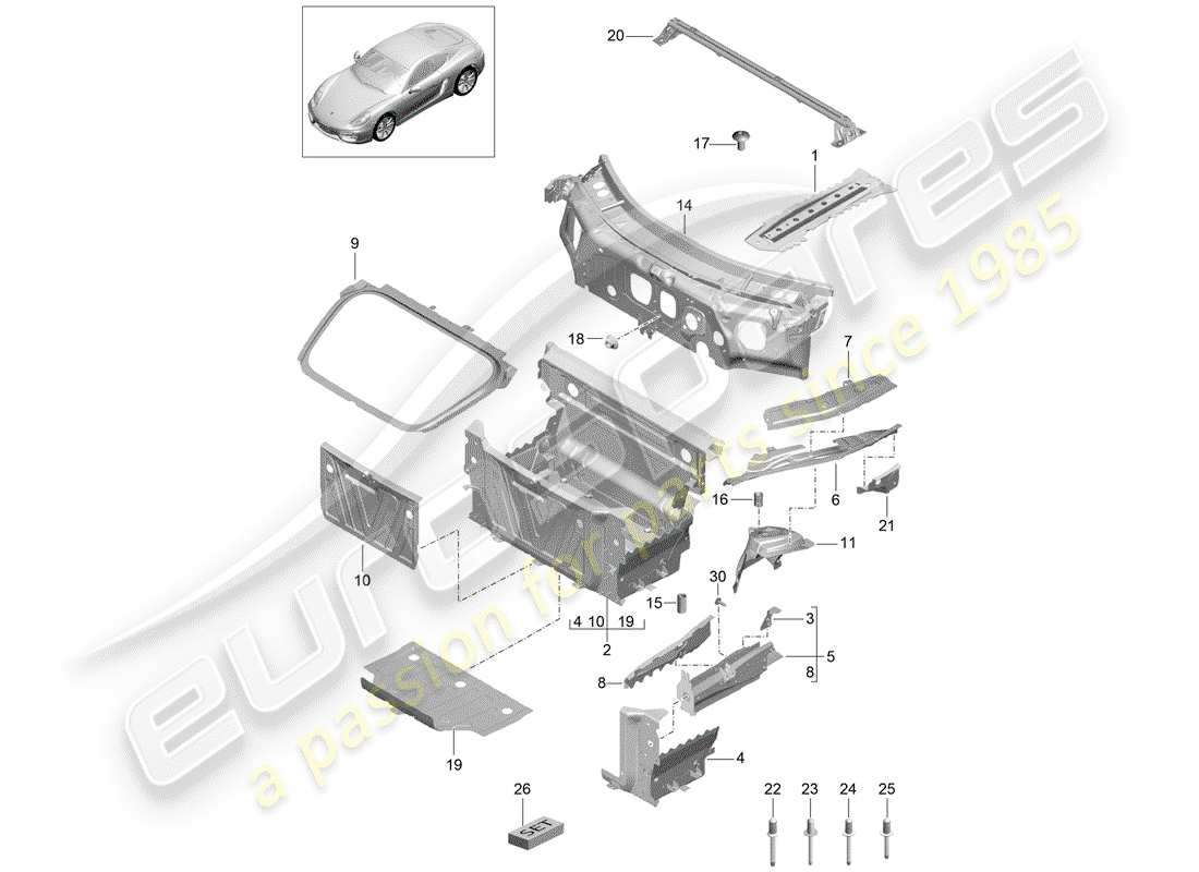 porsche cayman 981 (2014) front end part diagram