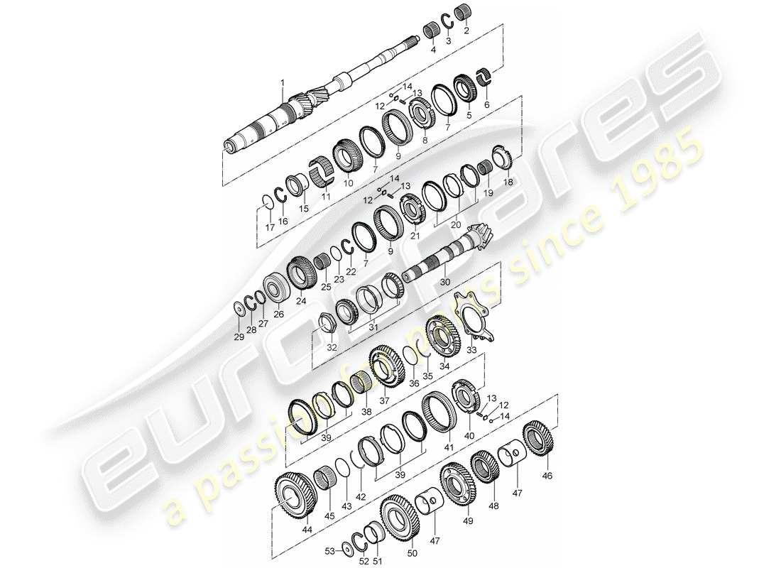 porsche 2005 (997-1) gears and shafts part diagram