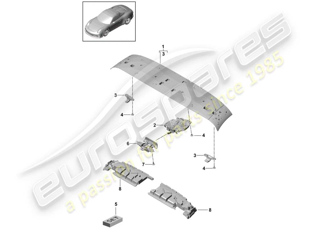 porsche 2014 (991-1 r/gt3/rs) top frame part diagram
