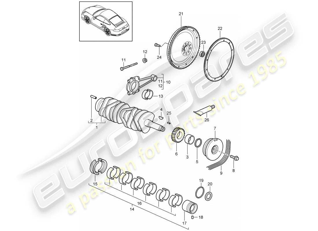 porsche 2011 (997-2 turbo / gt2 rs) crankshaft part diagram