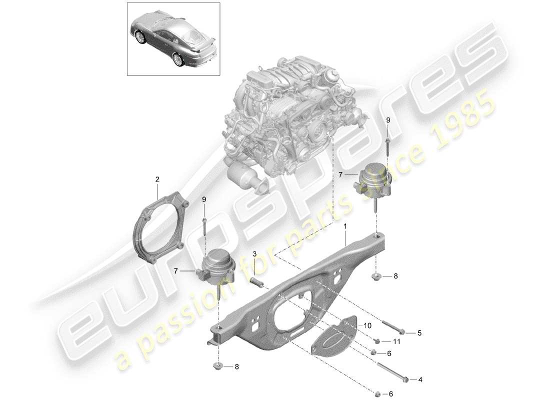 porsche 2014 (991-1 r/gt3/rs) engine lifting tackle part diagram