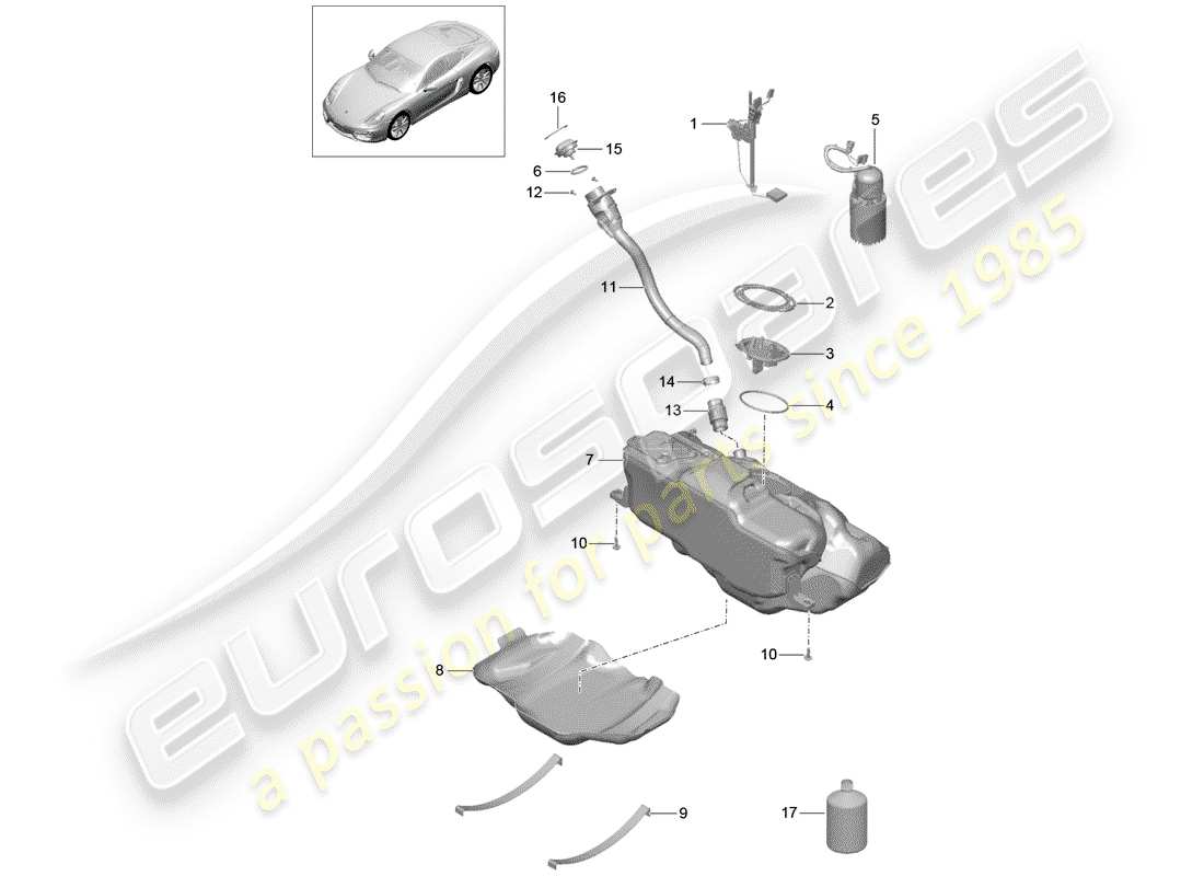 porsche cayman 981 (2014) fuel tank part diagram