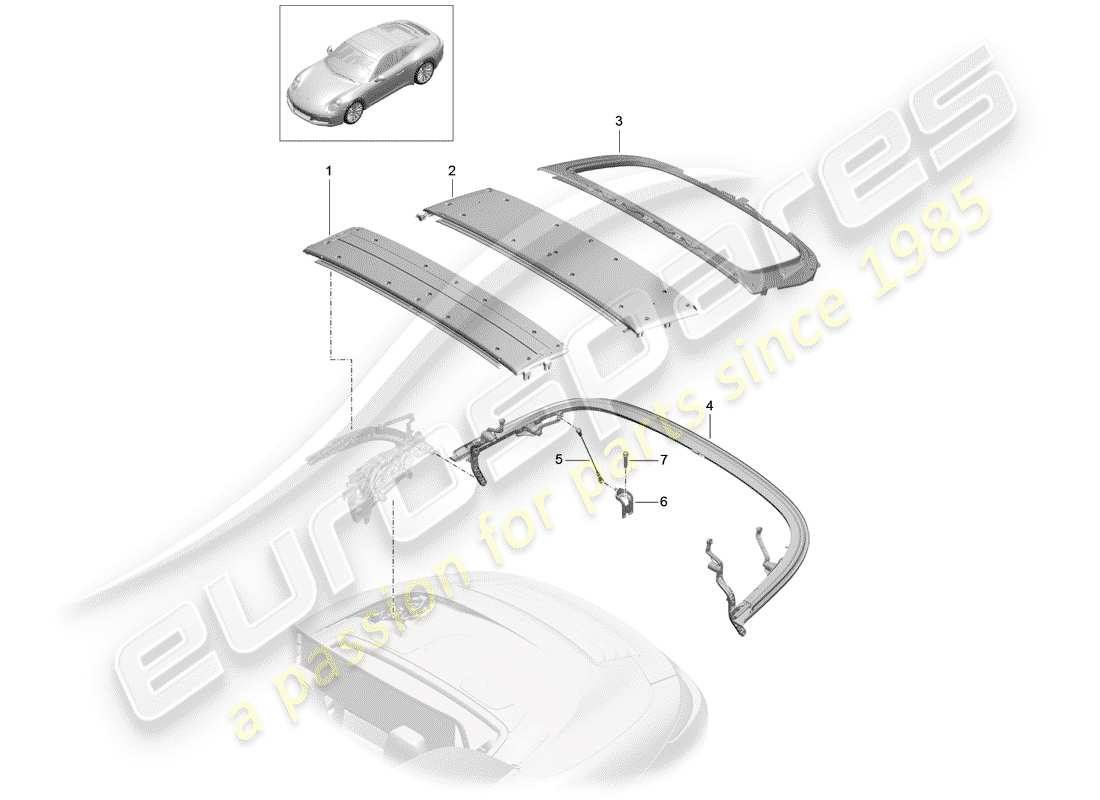 porsche 2017 (991-2) top frame part diagram