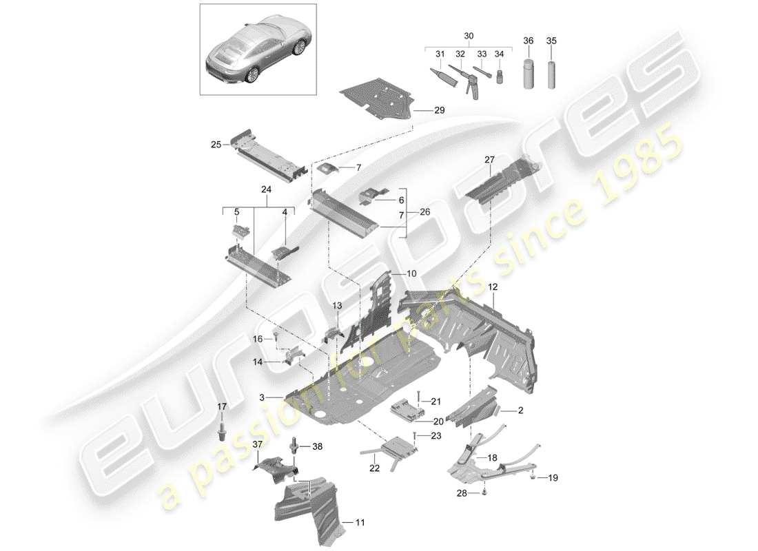 porsche 2017 (991-2) floor plates part diagram