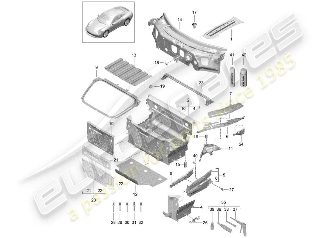 porsche 991 gen. 2 (2019) front end part diagram