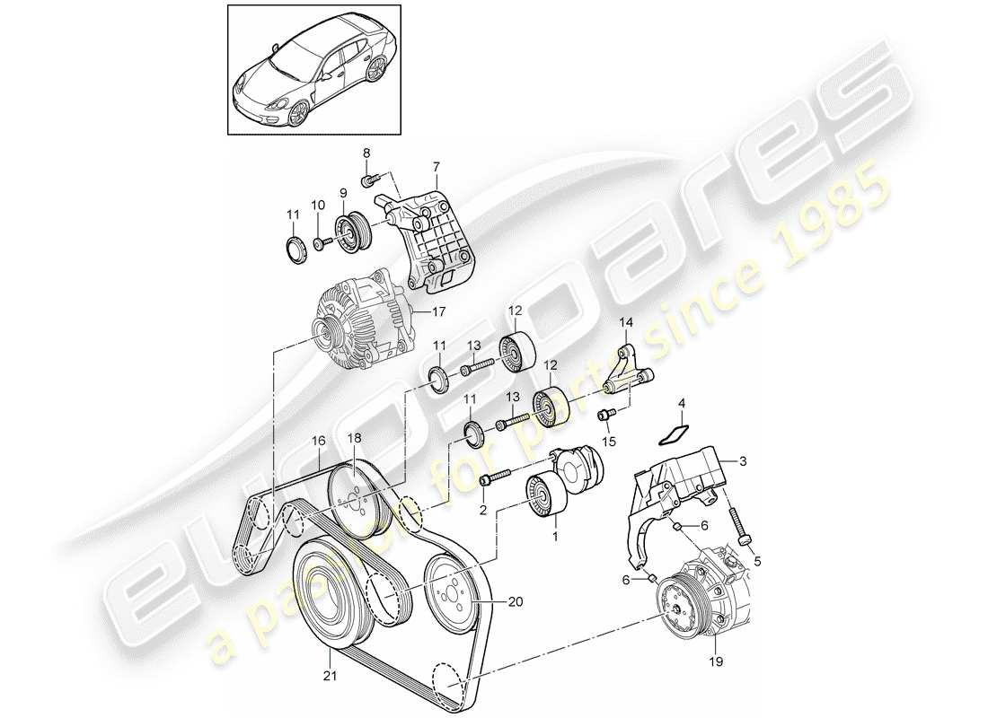 porsche 2012 (panamera 970) belt tensioner part diagram