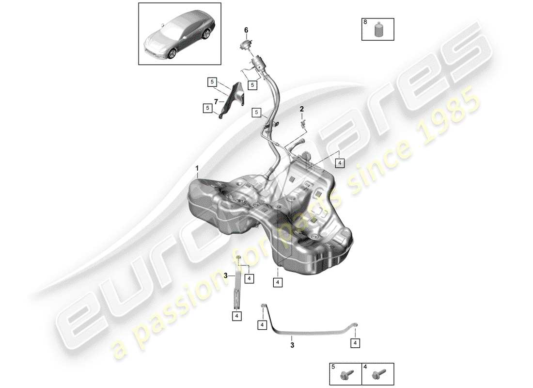 porsche 2020 (panamera 971-1) fuel tank with part diagram