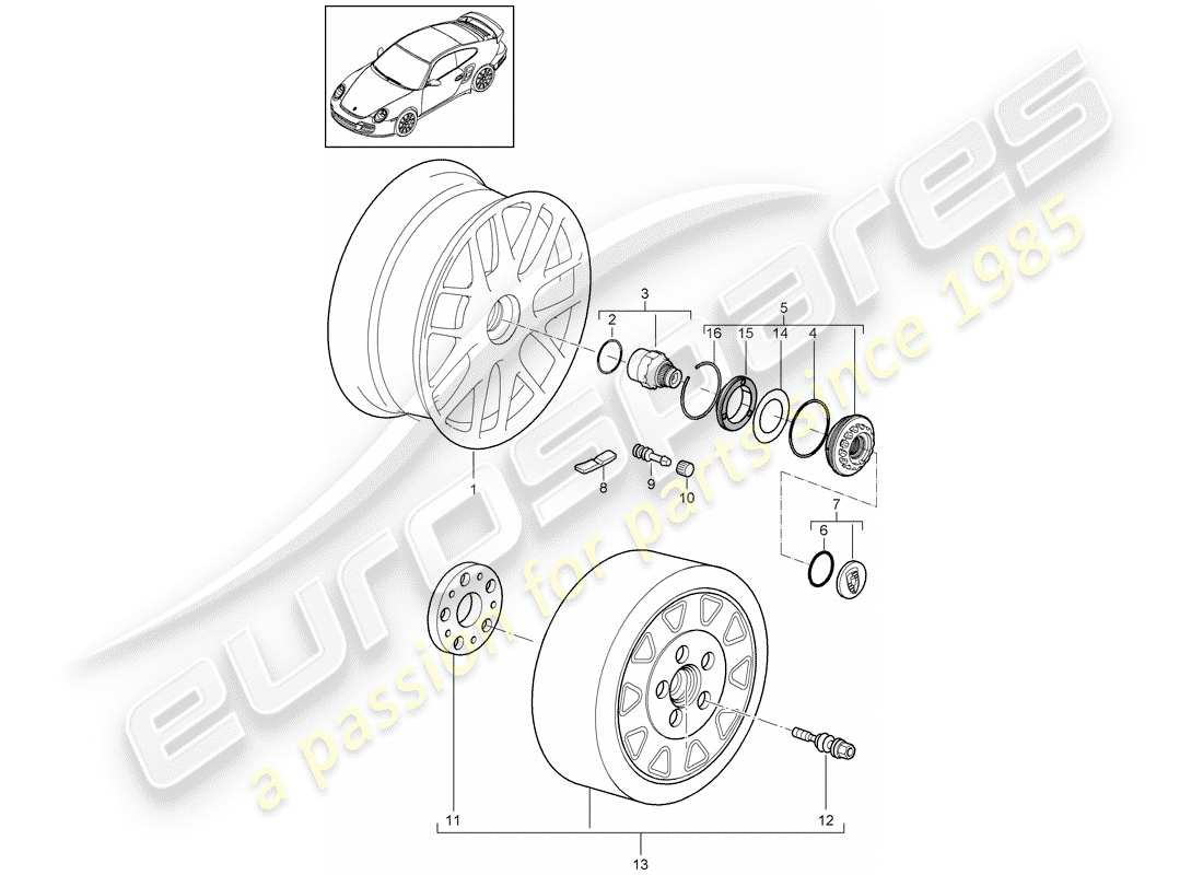 porsche 2012 (997-2 turbo / gt2 rs) central locking part diagram