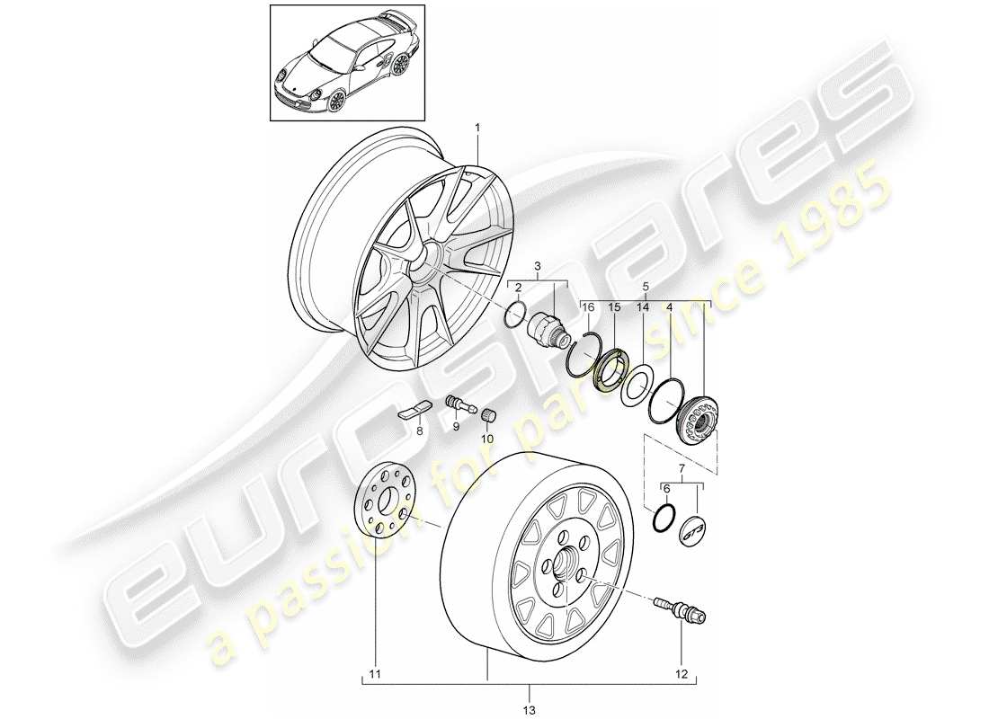 porsche 2011 (997-2 turbo / gt2 rs) central locking part diagram