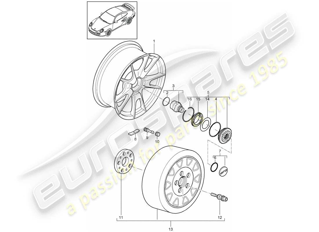 porsche 911 t/gt2rs (2011) central locking parts diagram