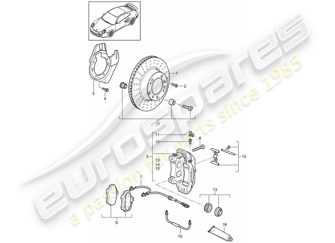 porsche 2011 (997-2 turbo / gt2 rs) disc brakes part diagram