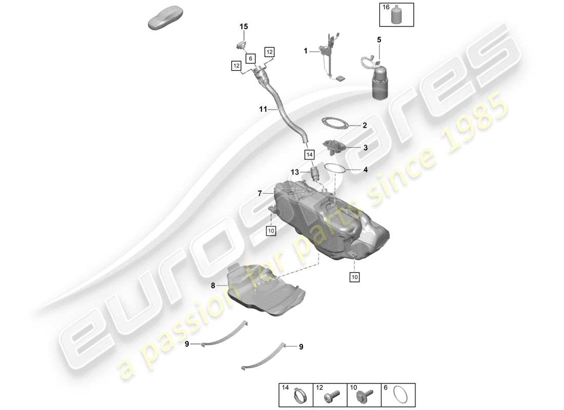 porsche 2020 (718 boxster spyder) fuel tank parts diagram