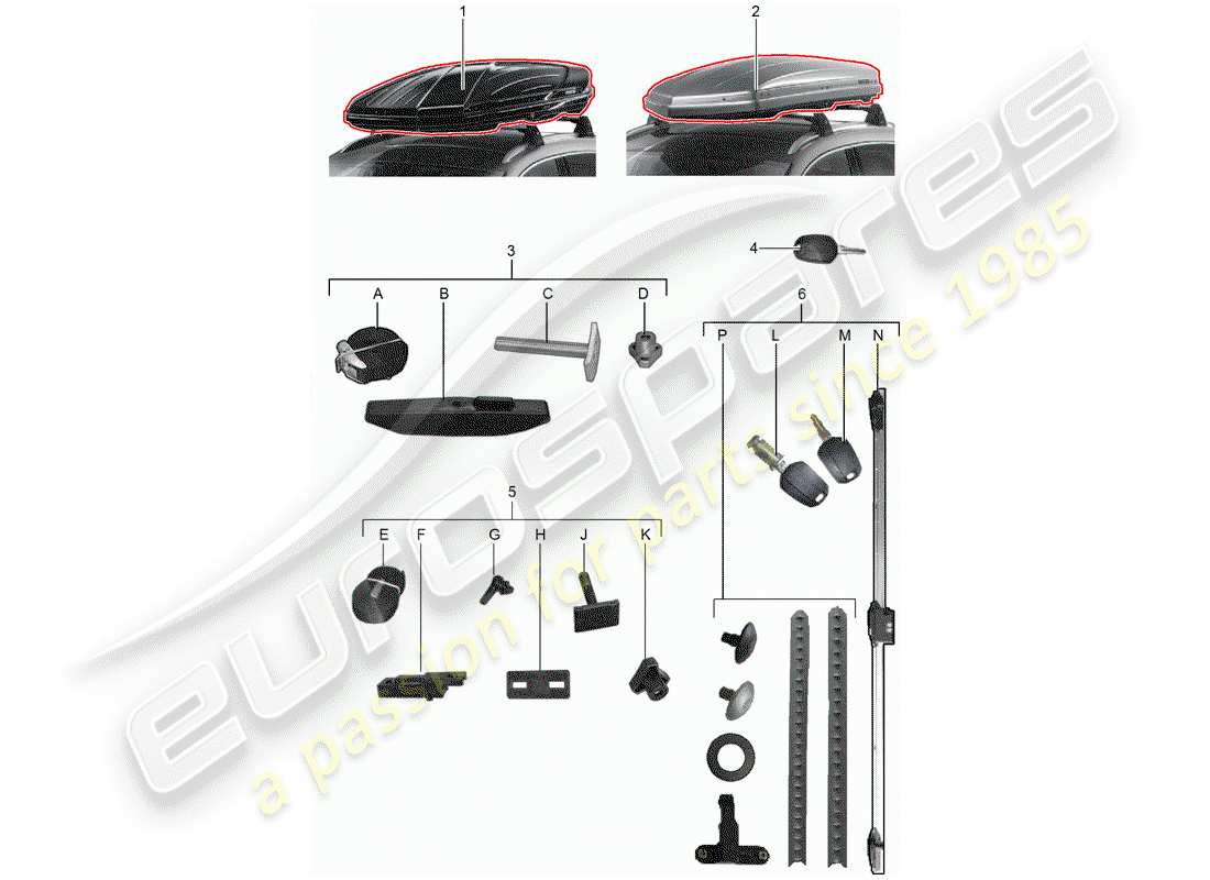 porsche 2018 (tequipment cayenne) roof box part diagram