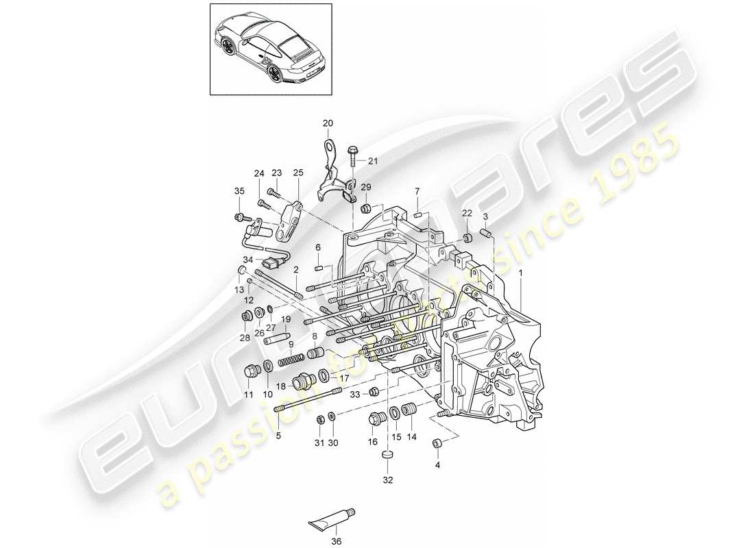 porsche 2012 (997-2 turbo / gt2 rs) crankcase part diagram