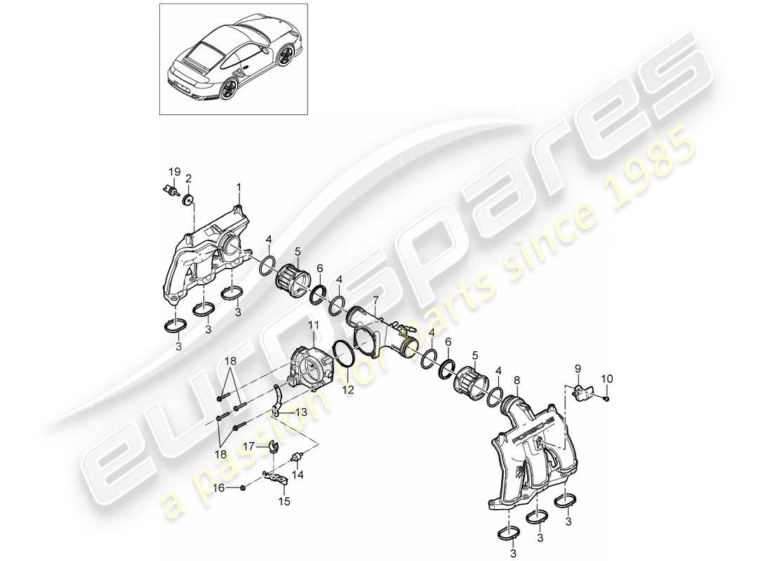 porsche 2012 (997-2 turbo / gt2 rs) intake air distributor part diagram