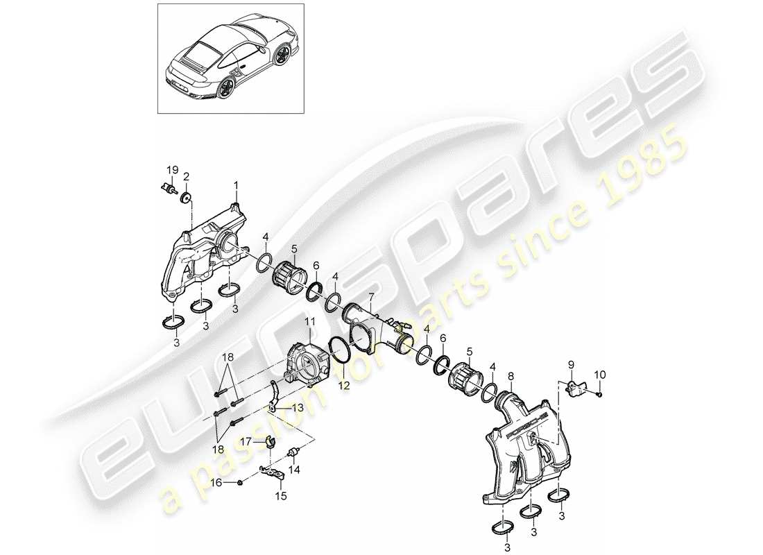 porsche 911 t/gt2rs (2012) intake air distributor parts diagram