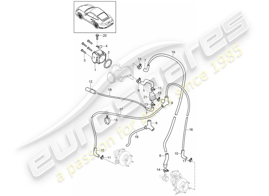 porsche 911 t/gt2rs (2011) throttle body parts diagram