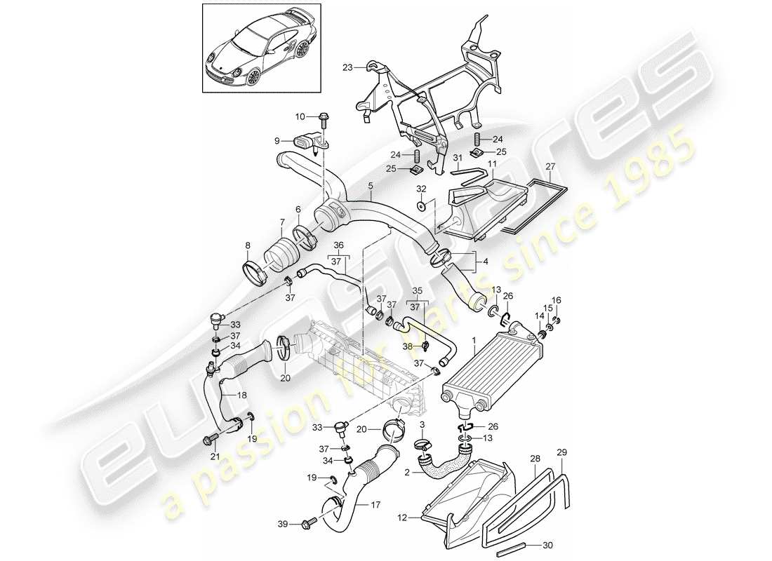 porsche 2011 (997-2 turbo / gt2 rs) turbocharging part diagram