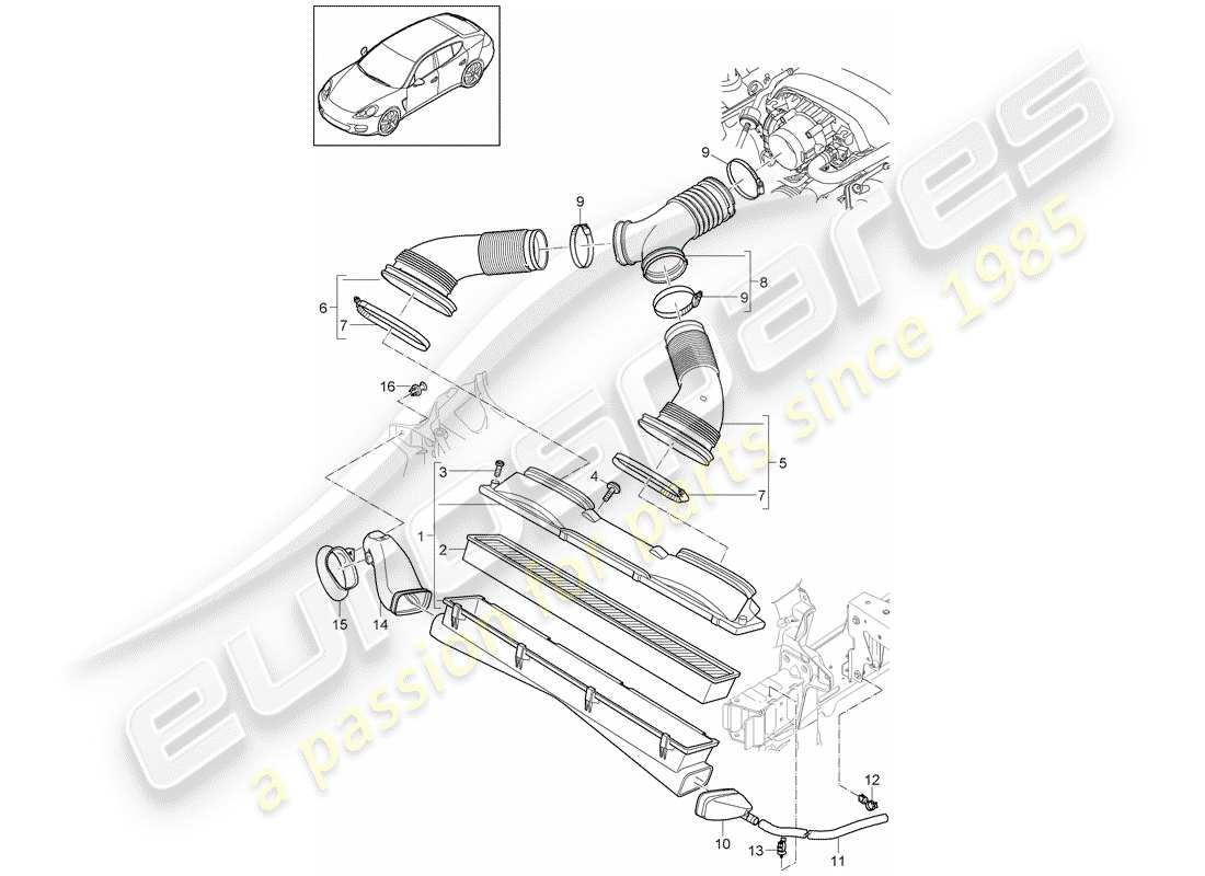 porsche 2012 (panamera 970) air cleaner system part diagram