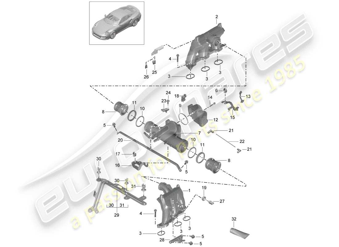 porsche 2020 (991-2 turbo) intake air distributor part diagram