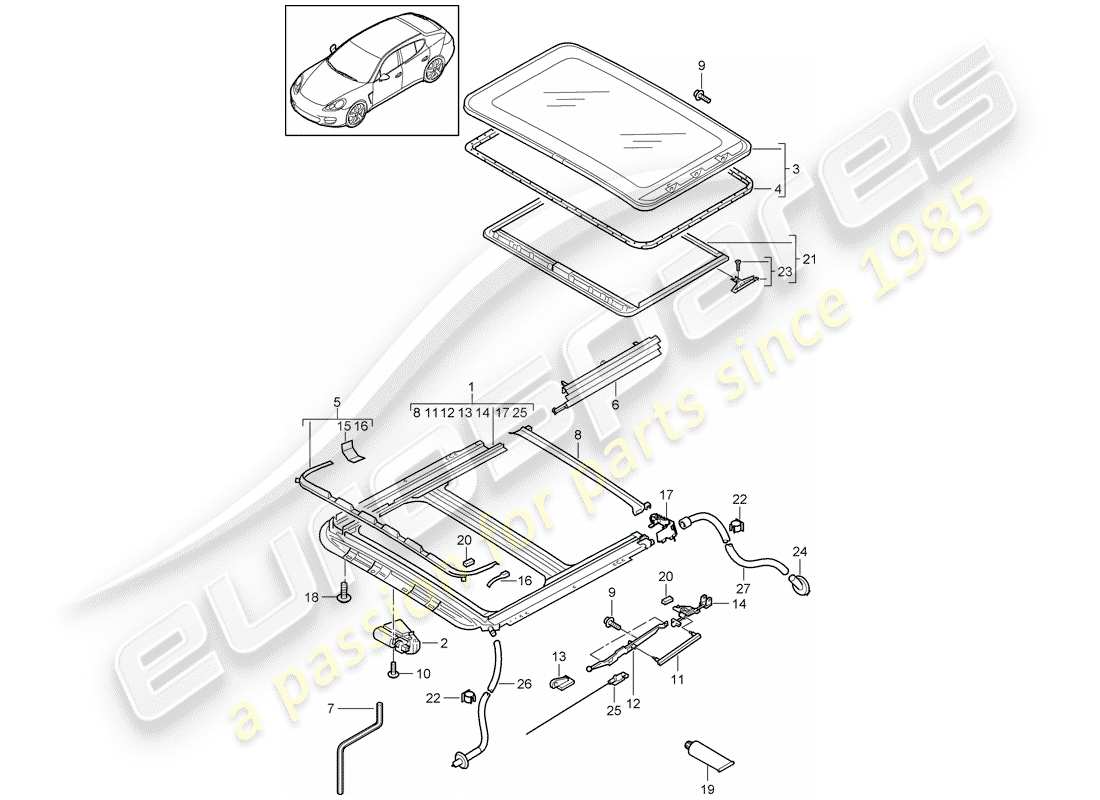 porsche 2013 (panamera 970) sliding/tilting roof part diagram