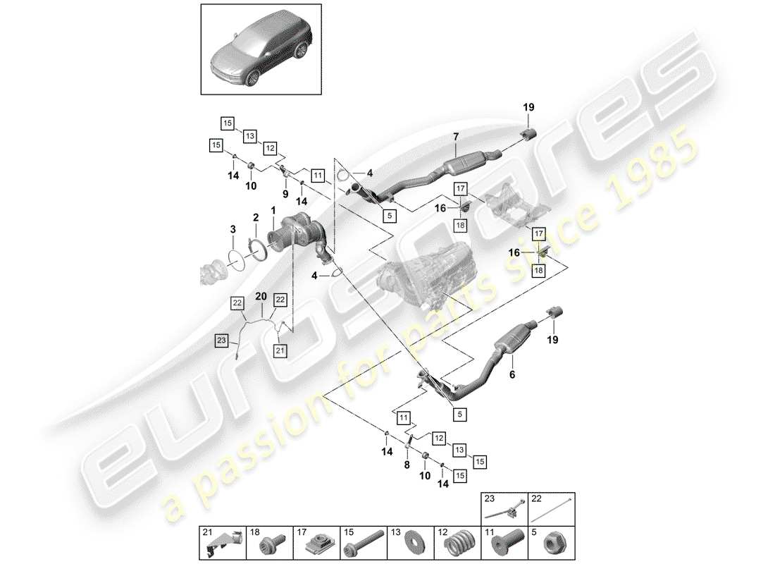 porsche cayenne e3 (2020) exhaust system part diagram