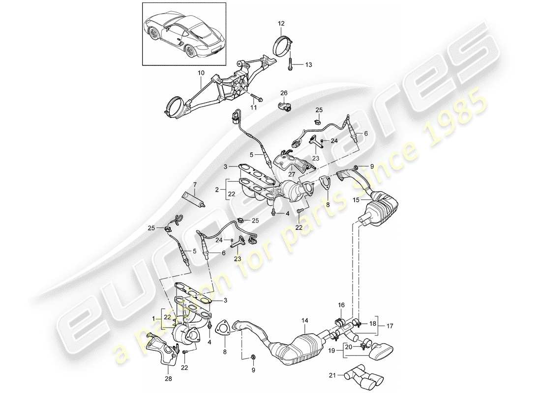 porsche 2011 (987 cayman) exhaust system part diagram