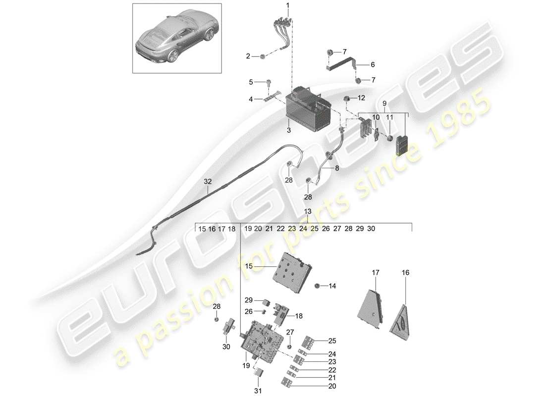 porsche 991 turbo (2020) battery parts diagram
