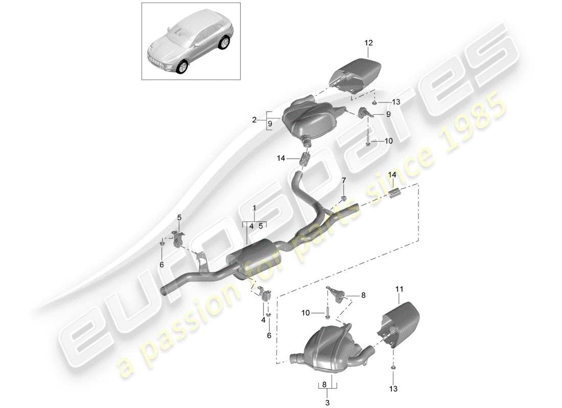 porsche 2018 (macan) exhaust system part diagram