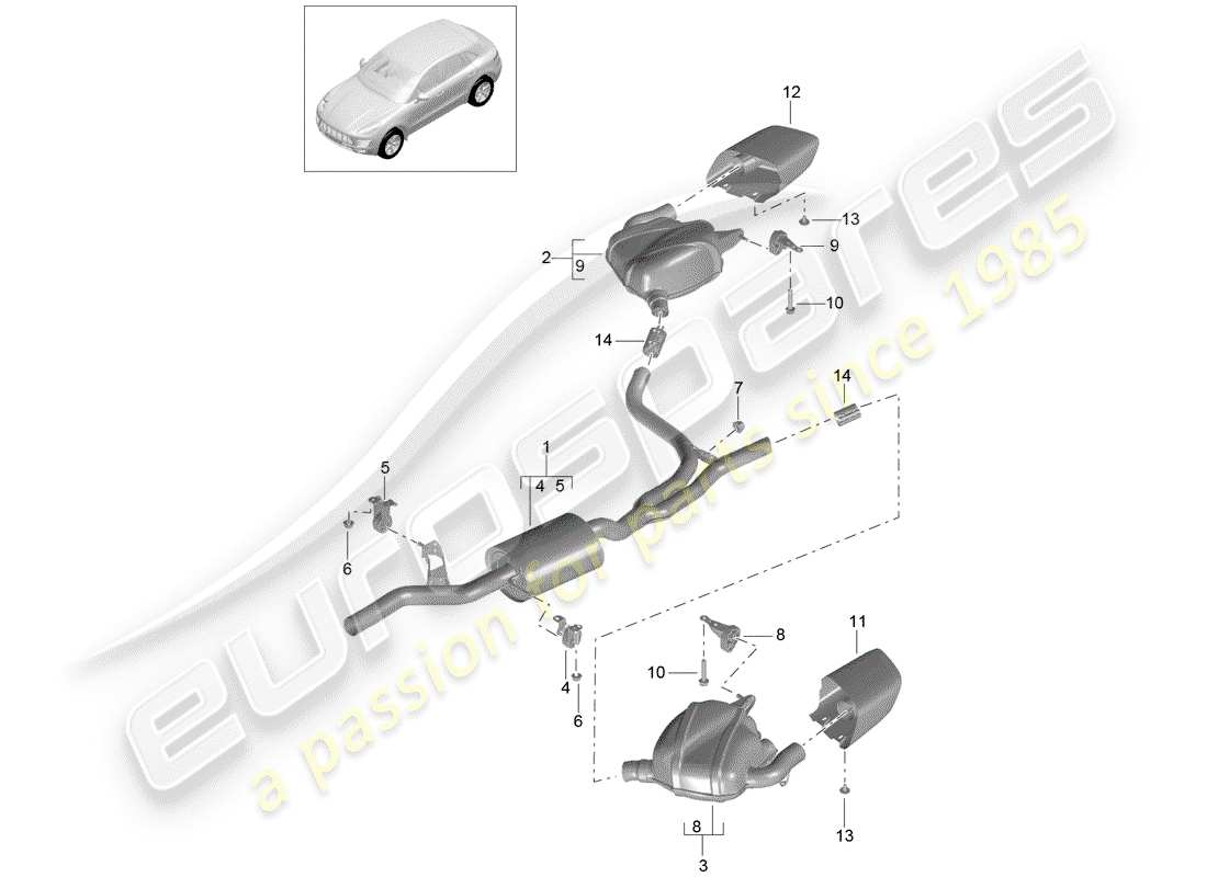 porsche macan (2018) exhaust system part diagram