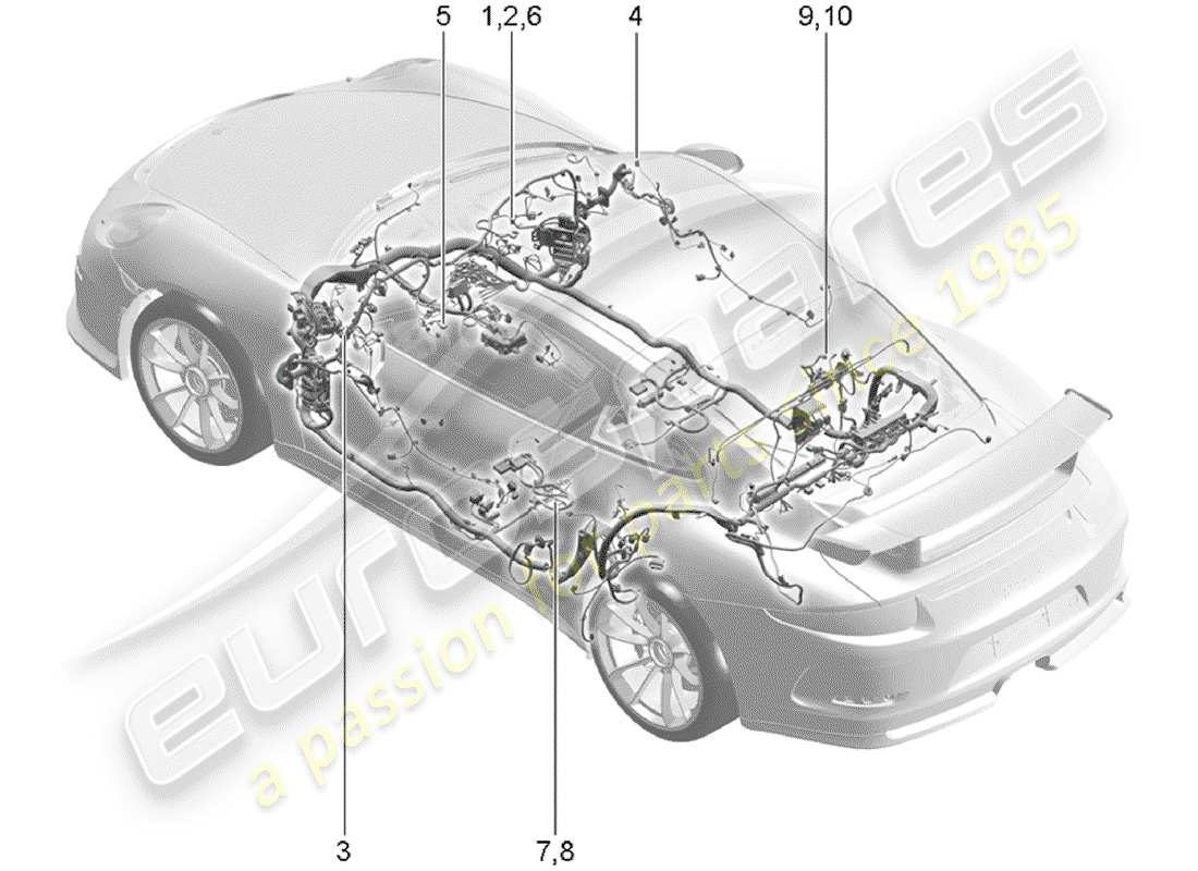 porsche 2019 (991-2 r/gt3/rs) wiring harnesses part diagram