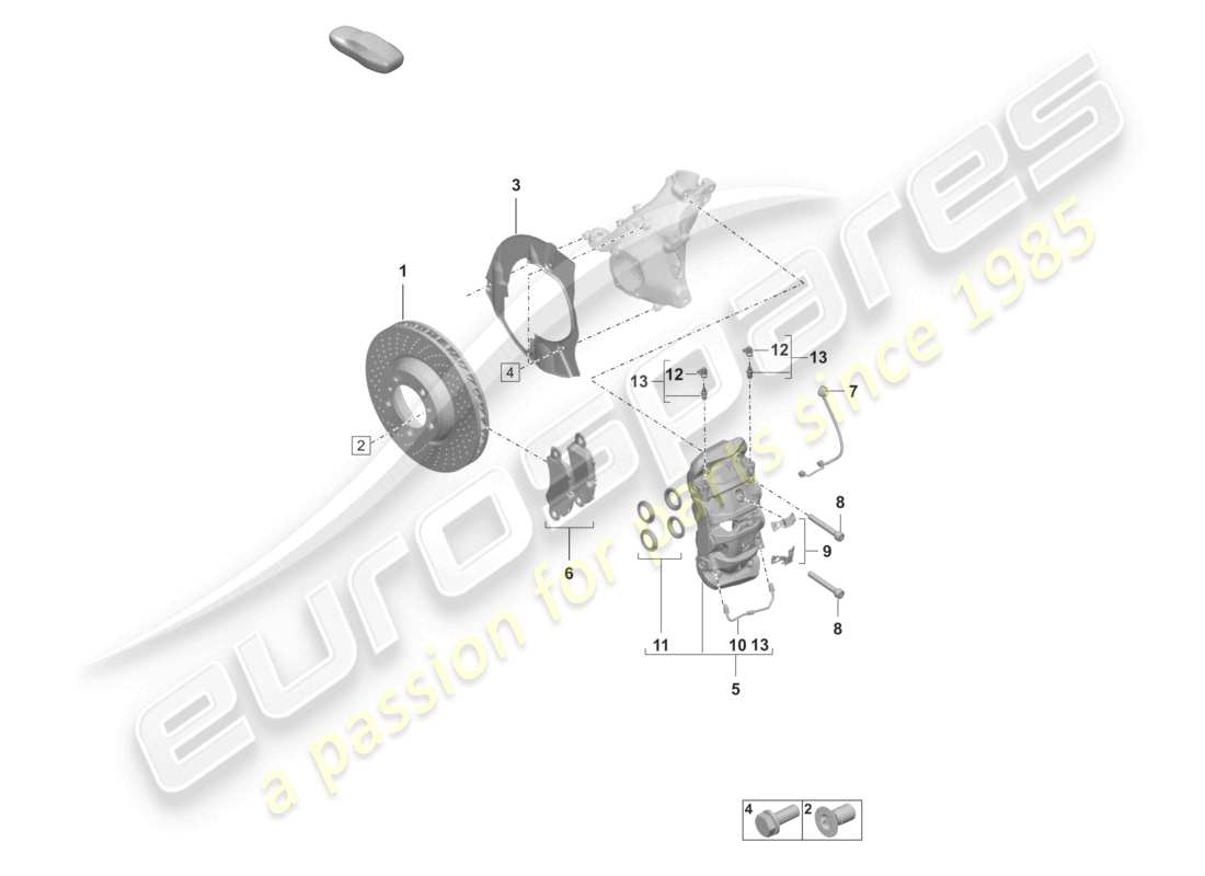 porsche 2019 (992-1) disc brake 17 front axle black part diagram